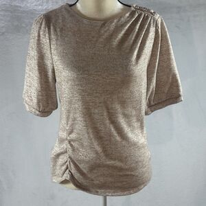 Alison Andrews Brouse Women's Size Large Short Sleeve color Beige